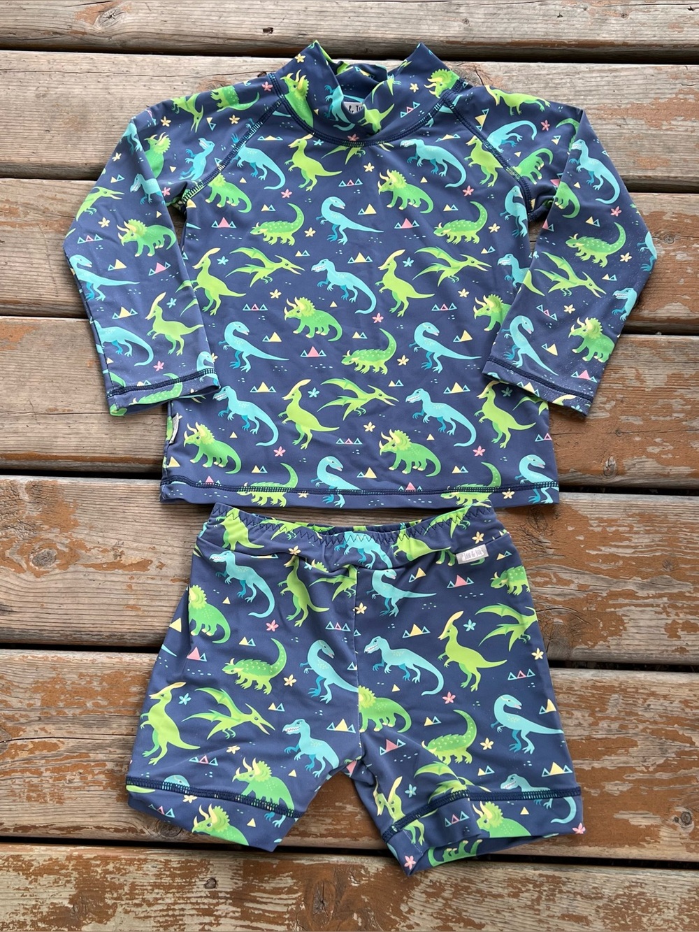 Jan & Jul Two Piece Long Sleeve Dinosaur Print Bathing Suit - Size 5T